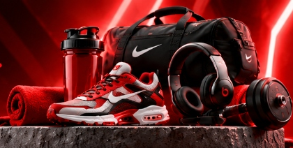 Composição Esportiva 3D - Bolsa Nike, Tênis, Fones Beats, Halteres e Shaker